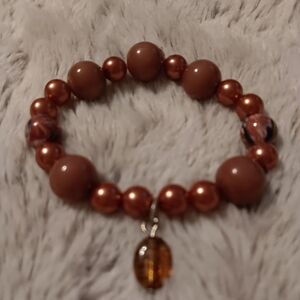 Chic Rose Gold and Brown Beaded Bracelet with Amber Accent